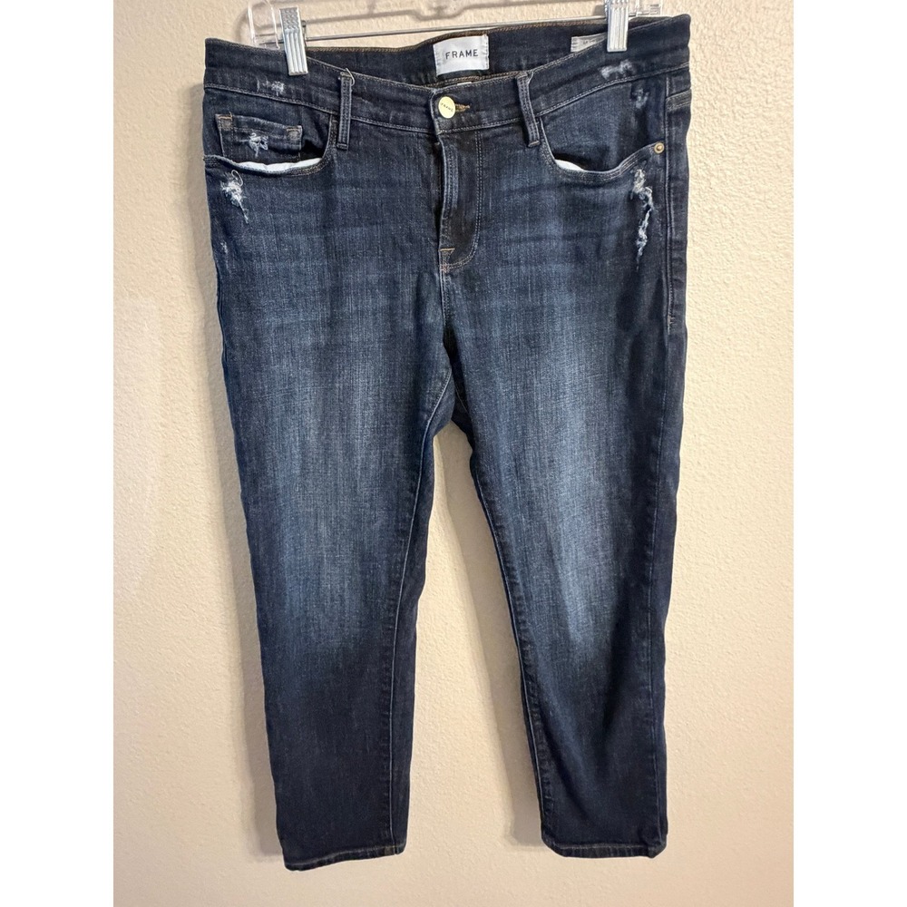 FRAME Le Garcon Crop Jeans Covant Dark Wash Distressed Boyfriend Denim LGJC6540